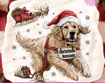 Cute Santa Golden Retriever PNG, Xmas Rescue Dog, Christmas scene Santa Helper Shirt PNG, Gift Dogs Lovers, Mom Sublimation Design