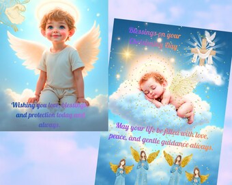 Christening Card Set for Baby Boy – 2 Angel Designs, Printable & Animated + Bonus