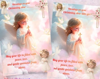 Christening Printable Card Set for Girl – Personalized & Fixed Cards + Animated MP4, Christian-Style Writing Sheets