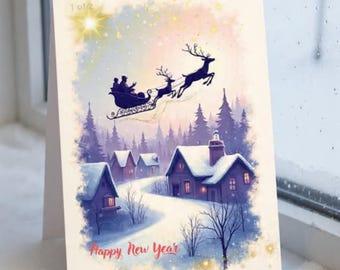 Magic Holiday Printable Card – Christmas & New Year Two-Sided Greeting, Digital Download, 4 Print Sizes