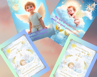 Christening Card Set for Baby Boy – 4 Printable Designs, 2 with Animation + Bonus