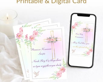 First Holy Communion Printable Card Set, Editable Digital Download, English Polish Template