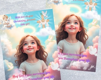 Faith-Inspired Christening Angel Card Set for Girl – Baptism Printable, Digital Download