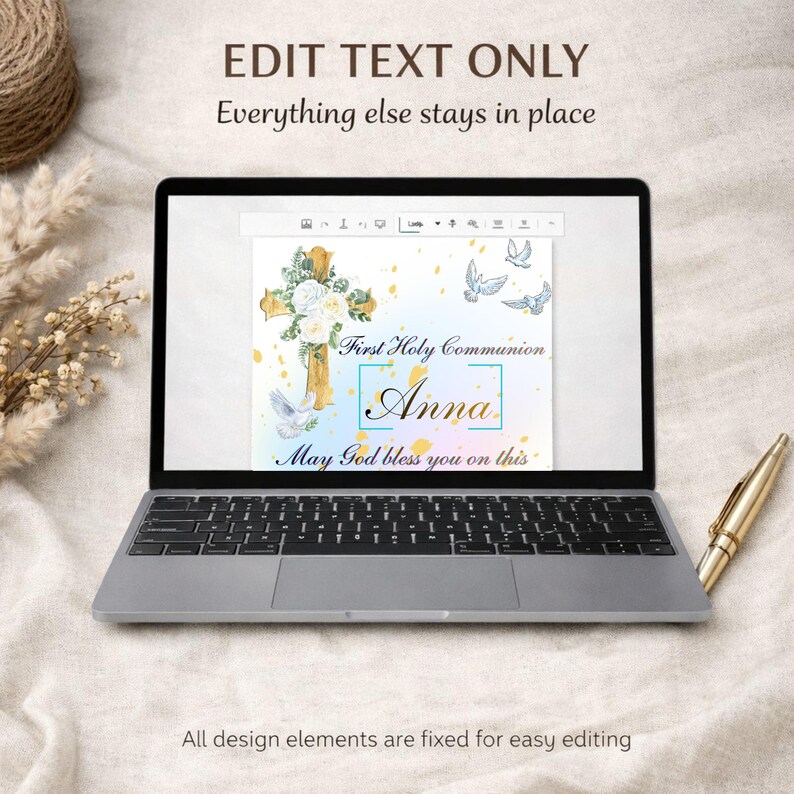 Editable First Holy Communion Card, Canva Template, Printable Card ...