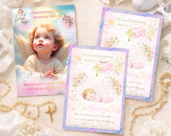 Editable Printable Christening Set for Girl, Angel Baptism Design, Bonus Writing Pages