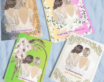 Bridesmaid Proposal Cards Set – 4 Printable Invitations, Will You Be My Bridesmaid, Digital Download