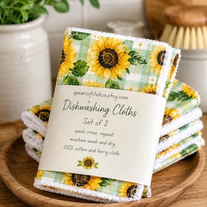 Sunflower Dishwashing Cloths Set | 100% Cotton Terry Kitchen Towels