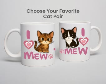 Personalized Cat Mug with Two Cats | Tabby Tuxedo Calico Cat Mug | Custom Cat Lover Gift | 11oz 15oz Coffee Mug