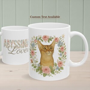 Abyssinian Cat Mug, Floral Patchwork Cat Lover Gift, Cottagecore Cat Mom Mug, Custom Cat Mug, Personalized Pet Gift, 11oz 15oz