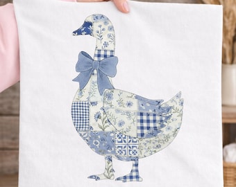 Patchwork Goose PNG, Farmhouse Goose Clipart, Blue Cottagecore Goose, Quilt Style Goose PNG, Instant Download