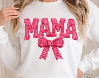 Mama With Bow Sublimation Design, Pink Knit PNG (Digital Download)