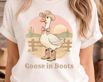 Goose in Boots PNG, Cute Western Goose with Cowgirl Boots, Farm Animal Shirt Design, Sublimation & Printable PNG