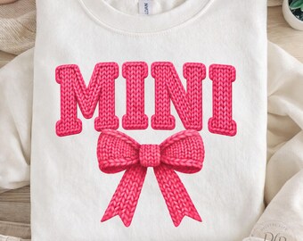 Mini Bow PNG, Pink Knit Mini Design, Coquette Mini PNG, Embroidered Style Mini, Matching Mom Shirt Design, Sublimation PNG, Instant Download