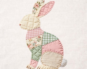 Patchwork Easter Bunny PNG | Quilted Bunny Clipart | Kids Easter Shirt Design | Personalized Easter Gift PNG