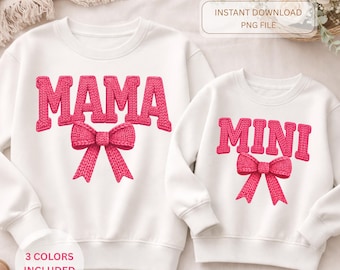Mama and Mini Matching PNG | Knit Bow Mama Mini Shirt Design | Mother Daughter Matching Graphic | Sublimation PNG