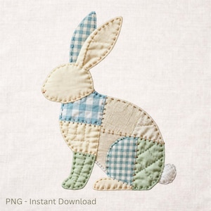 Lapin de Pâques en patchwork PNG | Clipart lapin matelassé | Design de chemise de Pâques pour enfants | Cadeau de Pâques personnalisé PNG