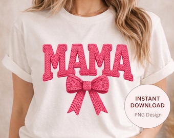 Mama With Bow Sublimation Design, Pink Knit PNG (Digital Download)
