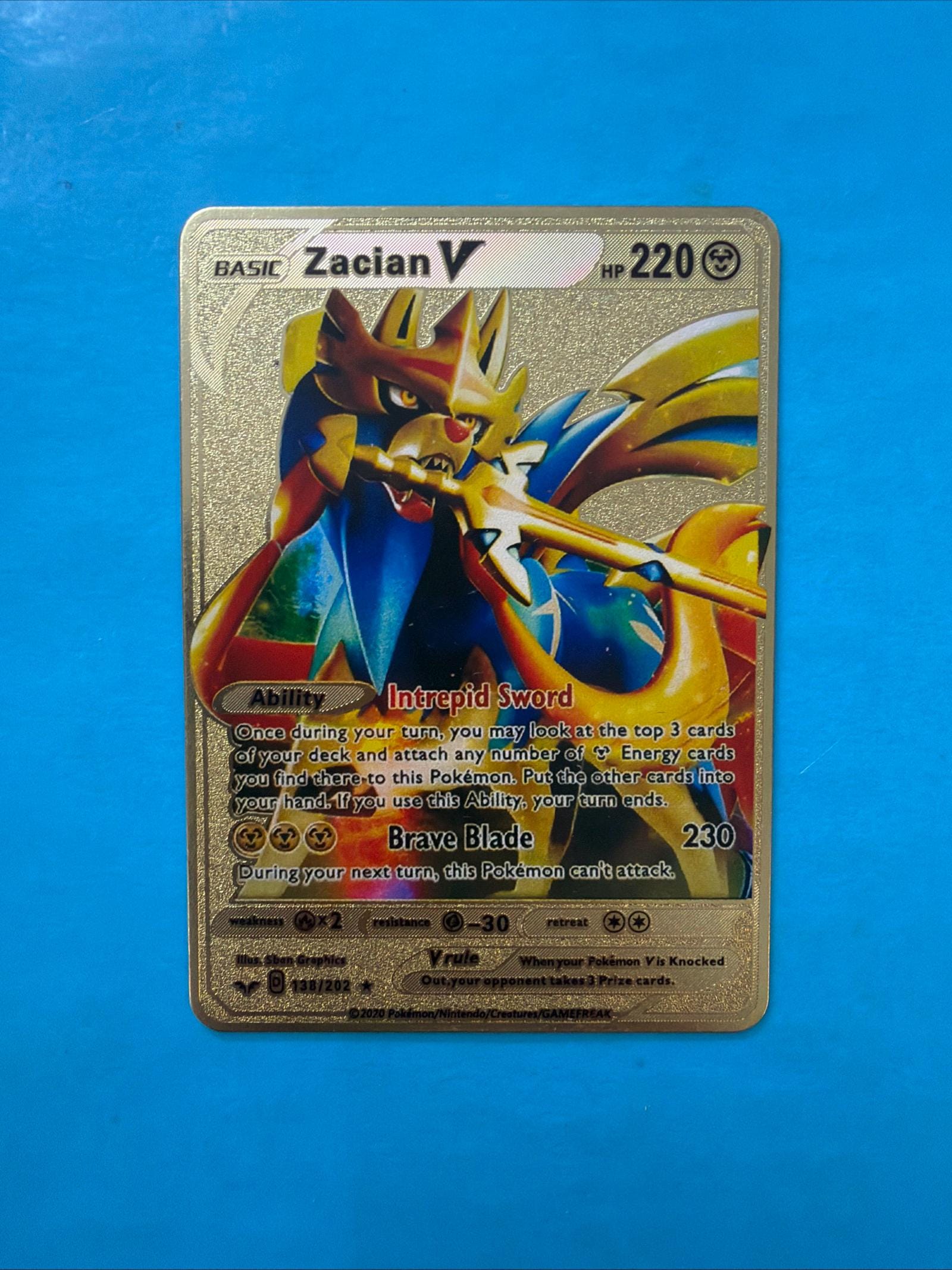 zacian v pokemon card gold - - SWSH076 - Black Star Promo - Black & SWSH292 / Promo Card Type / HP / Stage Pokemon Zacian V 220HP Gold