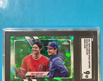 2021 Topps Chrome Update Sapphire Green Shohei Ohtani-Kohei Arihara Pals Face Off #32/50 SGC 9 Mint