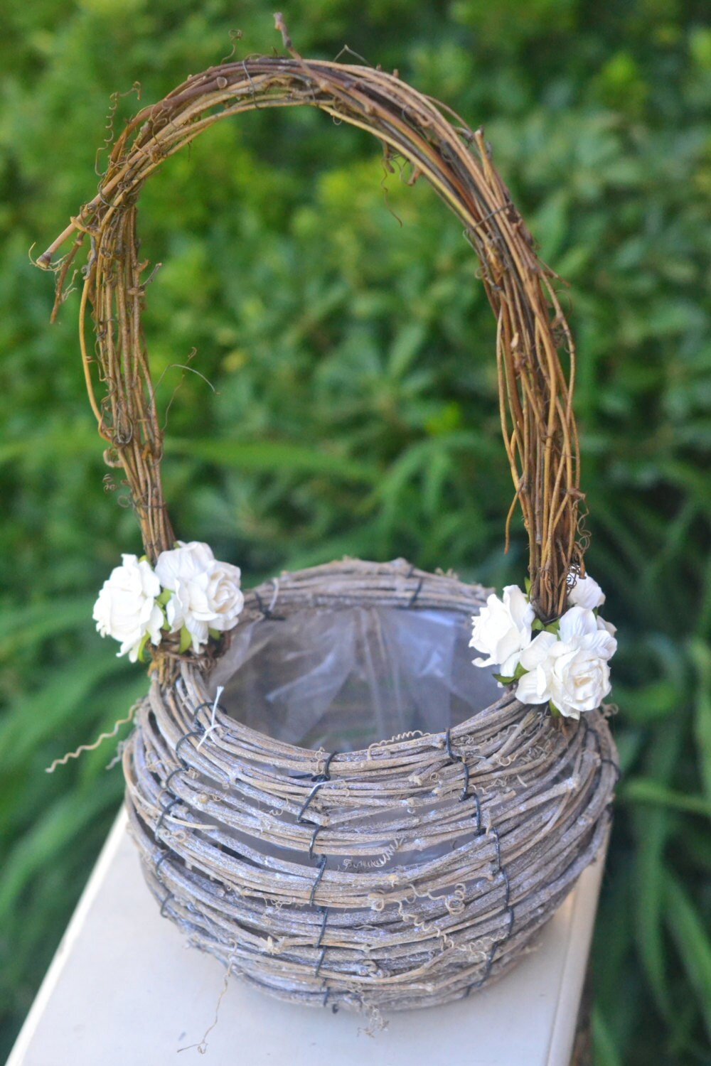 Large Rustic natural grapevine flower girl basket decorated Etsy