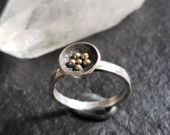 Silver modern nest ring with 18k gold dot accents | Handmade Art jewelry | Collector's jewelry