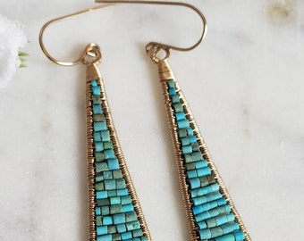 Turquoise Earrings | Turquoise and 14k Gold Fill Triangle Earrings | Cleopatra Earrings | Handmade Art Jewelry