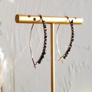 Raw black diamond and 14k gold fill thread through earrings | Black Diamond Hoops