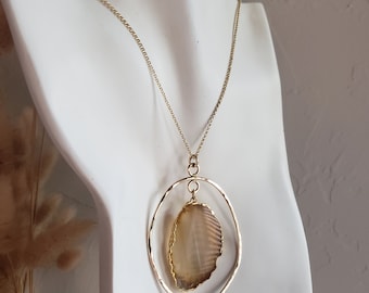 Agate necklace with 14k gold fill gold chain electroplated agate necklace