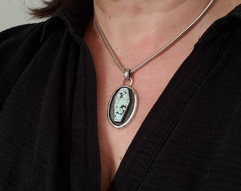 Turquoise coffin shadow box pendant. | Handmade metalsmith pendant
