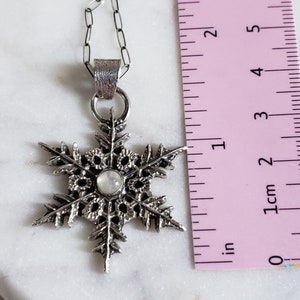 Silver snowflake pendant necklace with moonstone gem. Large Snowflake necklace Handmade collectors jewelry image 5