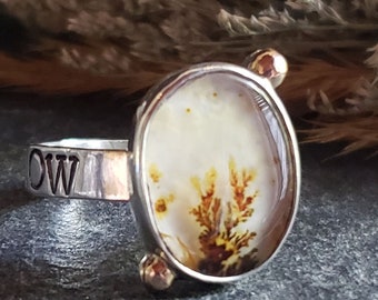 Dendritic Agate Ring with 18k gold accents | Handmade Art jewelry | Collector's jewelry