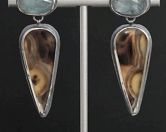 Kyanite & Montana Agate Earrings – Sterling Silver Dangle Earrings, Artisan Gemstone Jewelry