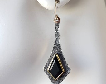 Onyx and 18k Gold Art Deco Earrings | Handmade Art jewelry | Metalsmith earrings