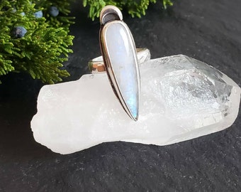 Moonstone dagger shaped ring size 9  | Handmade Art jewelry | Collector's jewelry