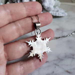 Silver snowflake pendant necklace with moonstone gem. Large Snowflake necklace Handmade collectors jewelry image 4