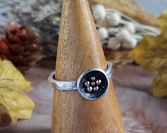 Silver modern nest ring with 18k gold dot accents size 10 resizing available | Collector&#39;s jewelry