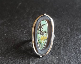 Turquoise Shadow Box Ring in Silver | Handmade Art jewelry | Collector's Jewelry