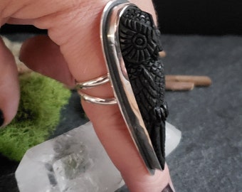 Owl ring | Dagger ring with carved Buffalo Horn Owl | Sterling Silver Ring | Handmade Art jewelry | Collector's jewelry