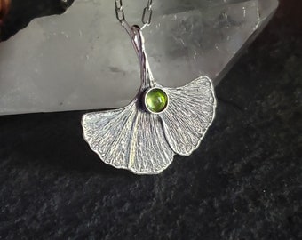 Ginko leaf gemstone Pendant | Handmade metalsmith pendant | Custom Gemstone pendant | Made to order