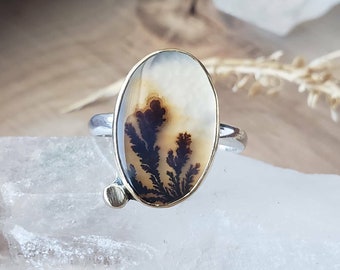 Dendritic Agate Silver band Ring With 18k gold Bezel | Handmade Art jewelry | Collector's jewelry