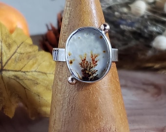 Dendritic Agate Ring with 18k gold accents | Handmade Art jewelry | Collector&#39;s jewelry
