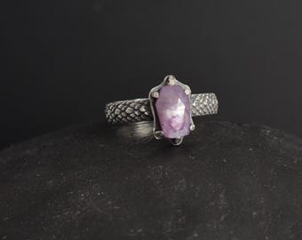 Handmade Gothic Coffin Ring: Purple Star Sapphire, Snake Band (Size 9)
