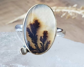 Dendritic Agate and 18k Gold Bezel Ring With Silver Band | Nature Scene Ring | Handmade Art jewelry | Collector's Jewelry