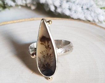 Dendritic agate ring with 18k gold dot accents | Handmade Art jewelry | Collector's jewelry