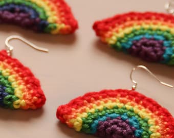 Hand Crochet Rainbow Earrings – 100% Cotton Yarn, LGBTQ Pride Jewelry