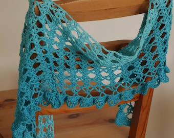Blue 100% Cotton Crochet Scarf - Handmade