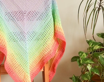Pastel Rainbow Shawl - 100% cotton - Handmade