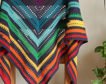 Navy Stripe Rainbow Shawl - 100% cotton - Handmade