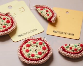 Crochet Pizza Earrings - Half or Whole - Cotton yarn