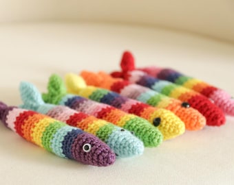 Hand Crochet Rainbow Sardine - 100% cotton yarn